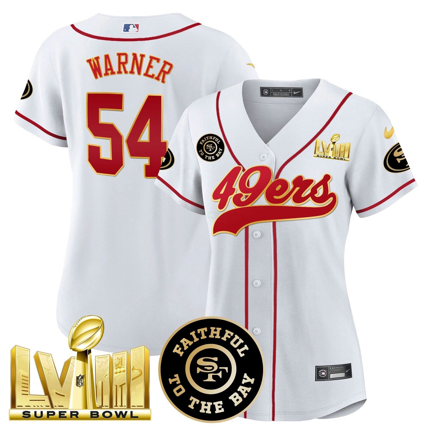 Camisa NFL Women’s Faithful & Super Bowl LVIII Dourada Patch Jersey
