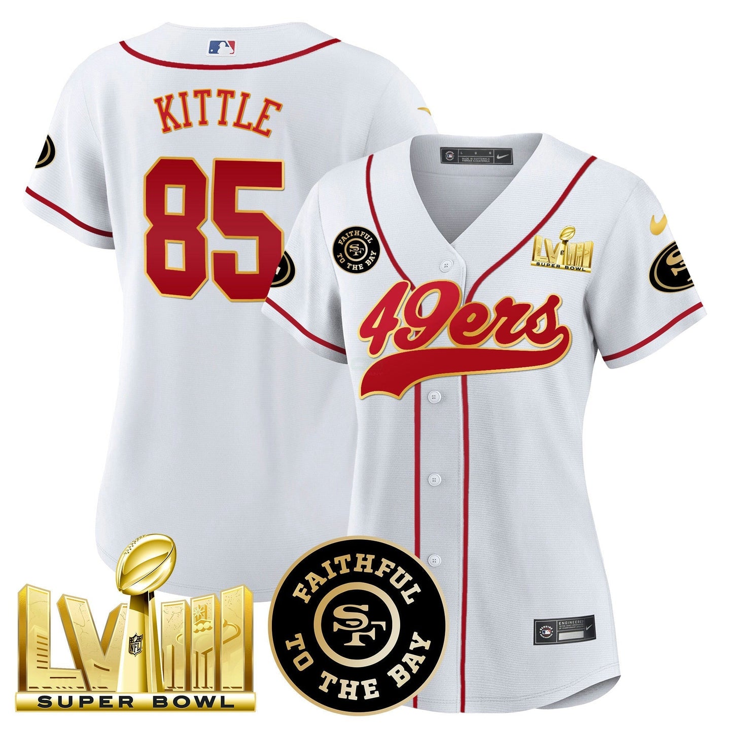 Camisa NFL Women’s Faithful & Super Bowl LVIII Dourada Patch Jersey