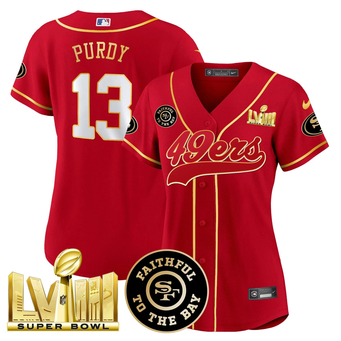 Camisa NFL Women’s Faithful & Super Bowl LVIII Dourada Patch Jersey
