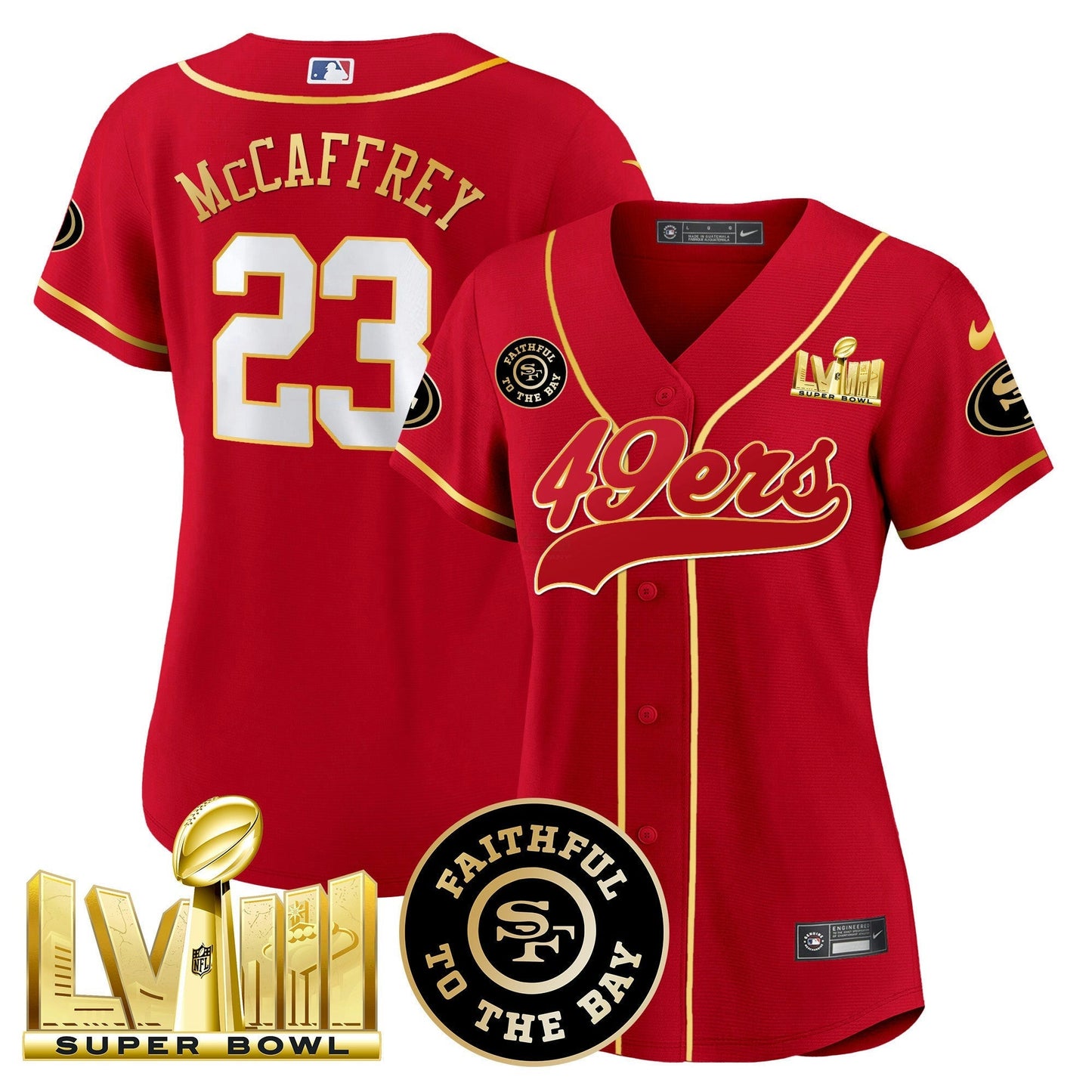 Camisa NFL Women’s Faithful & Super Bowl LVIII Dourada Patch Jersey