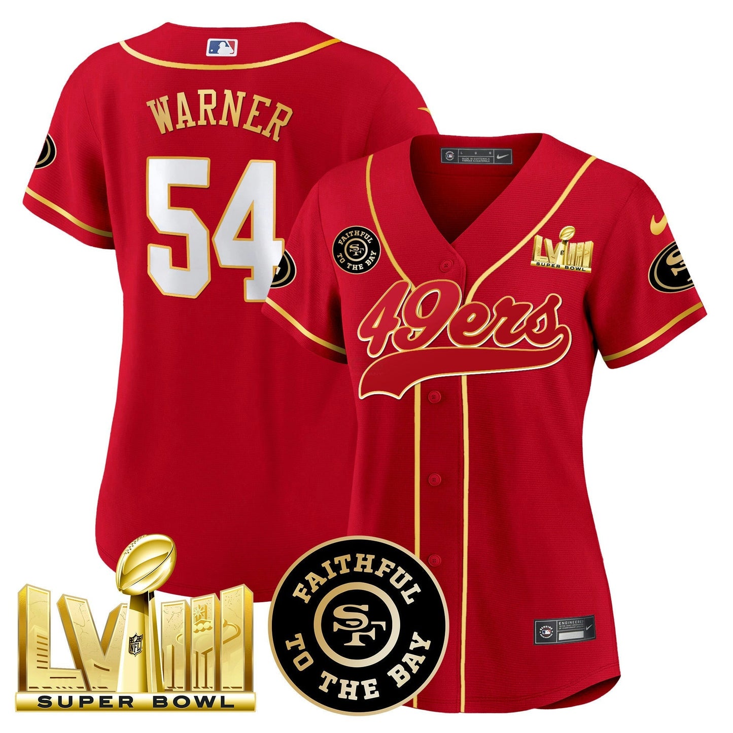 Camisa NFL Women’s Faithful & Super Bowl LVIII Dourada Patch Jersey
