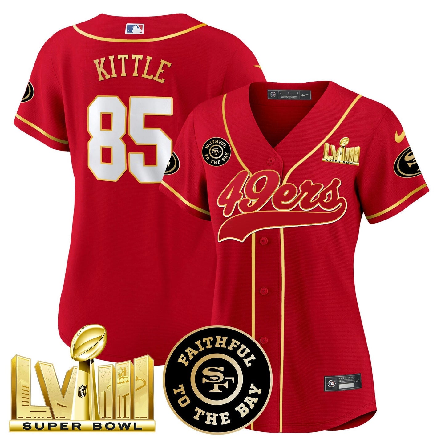 Camisa NFL Women’s Faithful & Super Bowl LVIII Dourada Patch Jersey