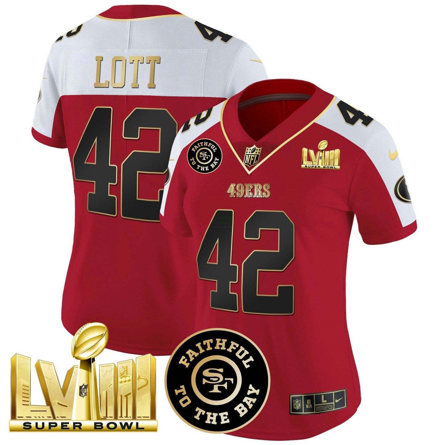 Camisa NFL Women’s Faithful & Super Bowl LVIII Dourada Patch Vapor Jersey