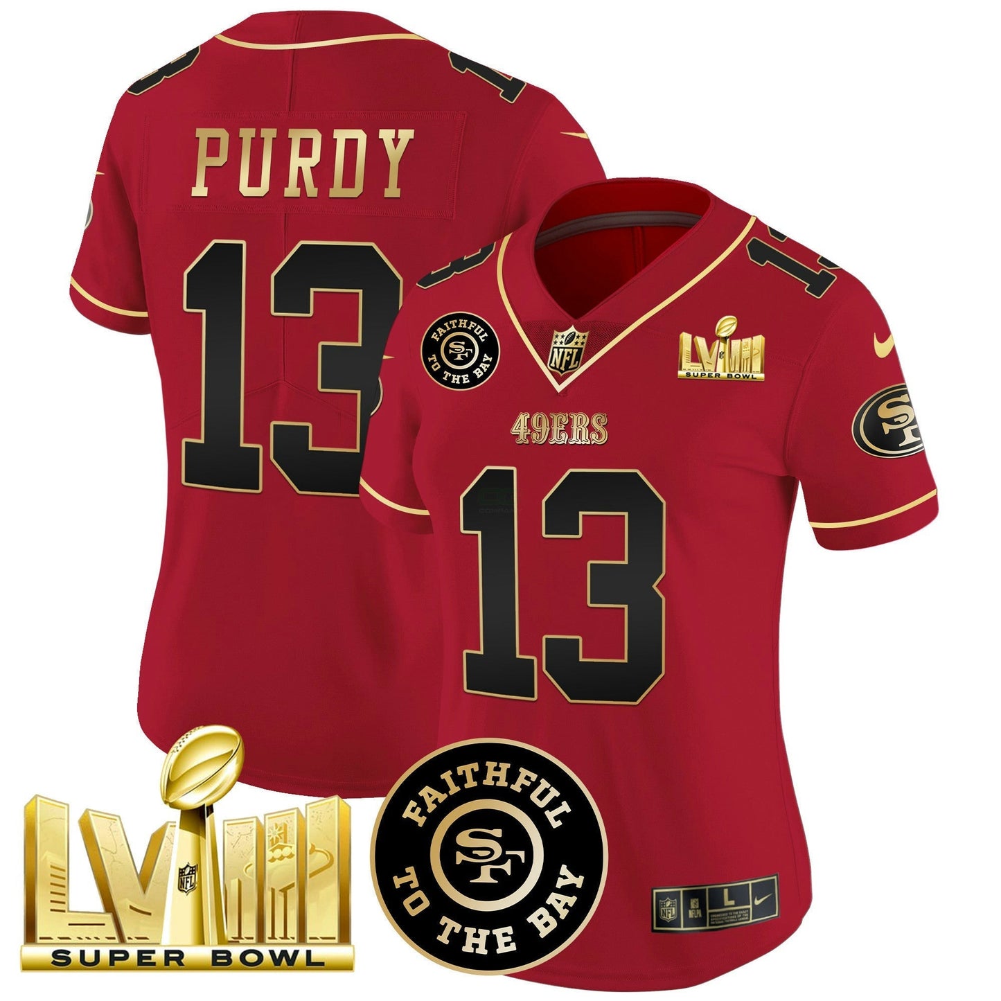 Camisa NFL Women’s Faithful & Super Bowl LVIII Dourada Patch Vapor Jersey