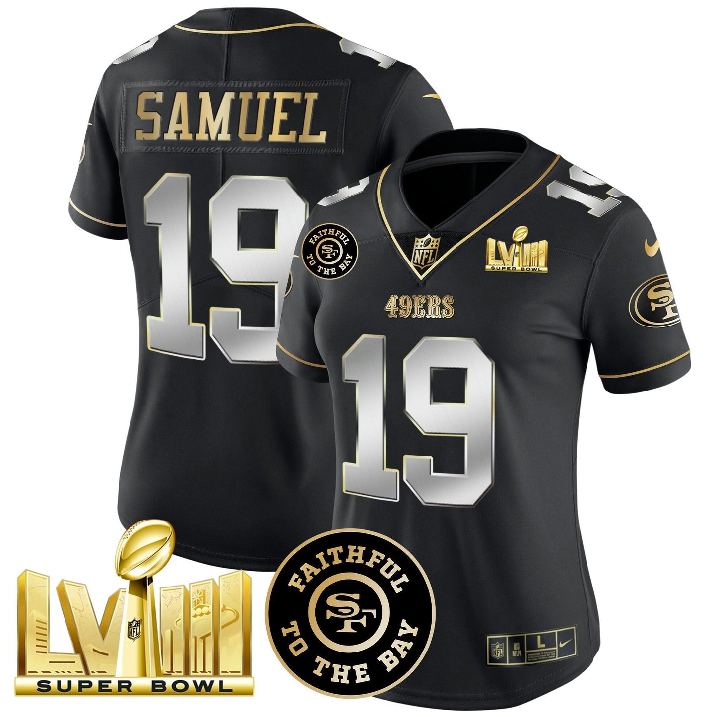 Camisa NFL Women’s Faithful & Super Bowl LVIII Dourada Patch Vapor Jersey