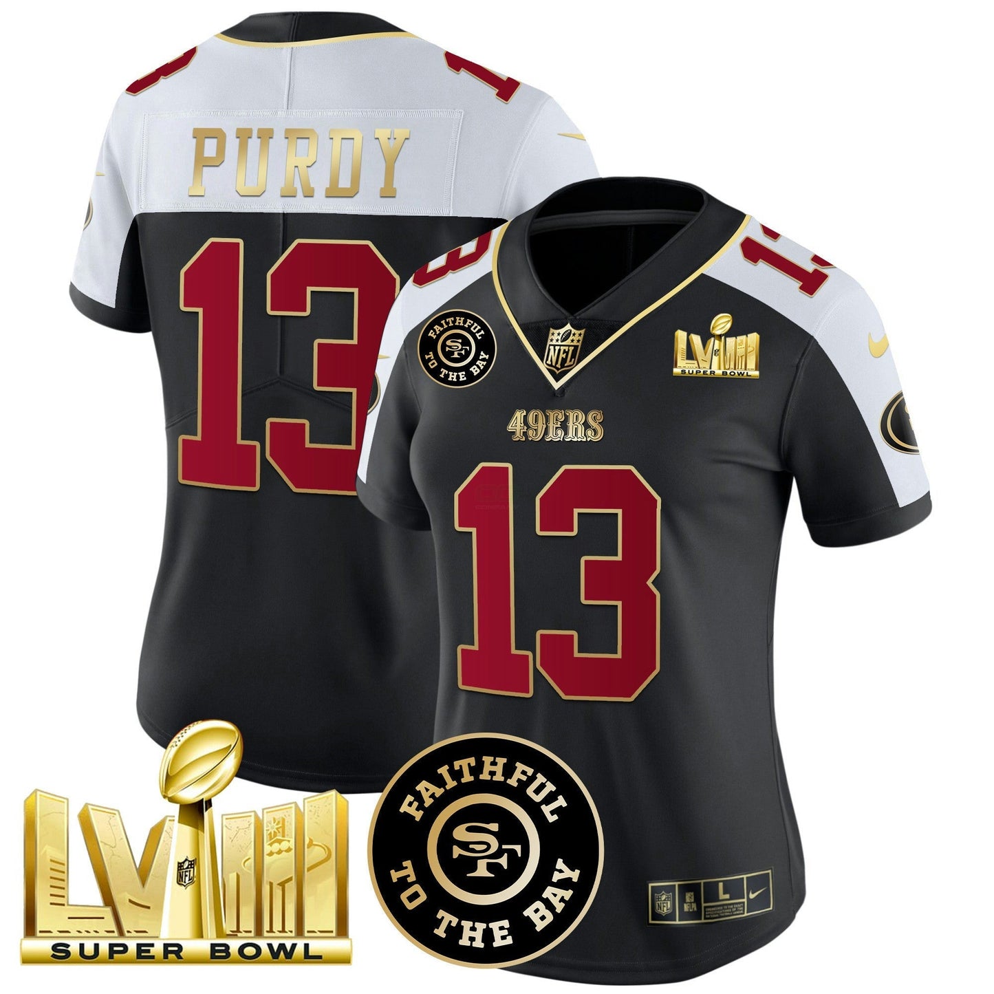 Camisa NFL Women’s Faithful & Super Bowl LVIII Dourada Patch Vapor Jersey
