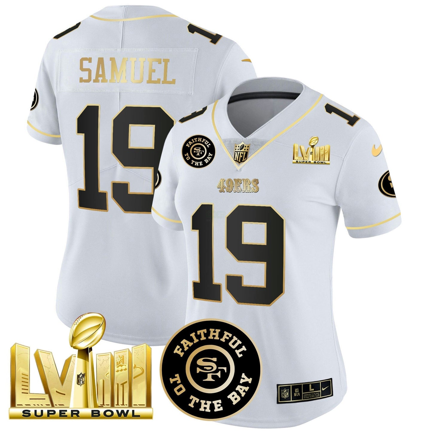 Camisa NFL Women’s Faithful & Super Bowl LVIII Dourada Patch Vapor Jersey V2