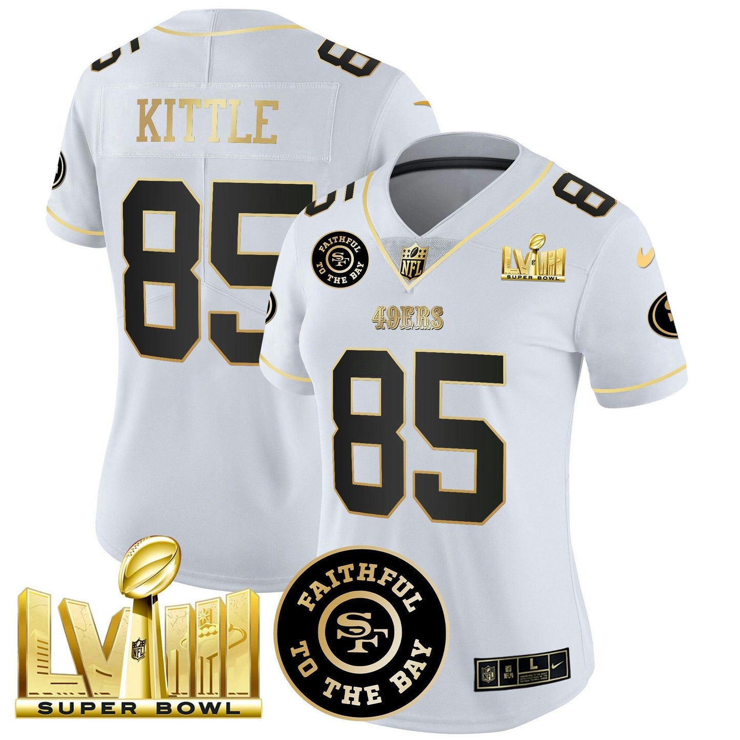 Camisa NFL Women’s Faithful & Super Bowl LVIII Dourada Patch Vapor Jersey V2