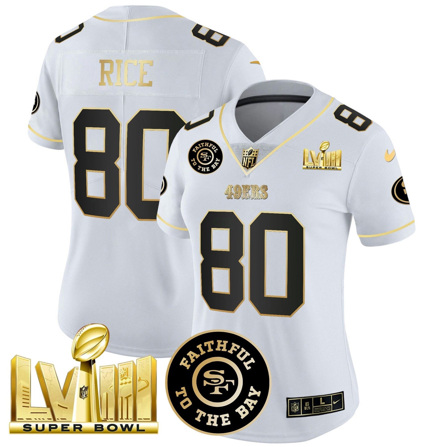 Camisa NFL Women’s Faithful & Super Bowl LVIII Dourada Patch Vapor Jersey V2