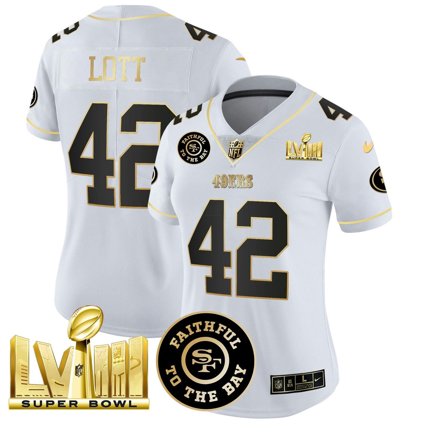 Camisa NFL Women’s Faithful & Super Bowl LVIII Dourada Patch Vapor Jersey V2