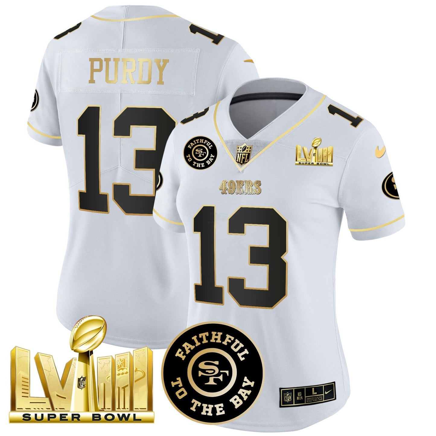 Camisa NFL Women’s Faithful & Super Bowl LVIII Dourada Patch Vapor Jersey V2
