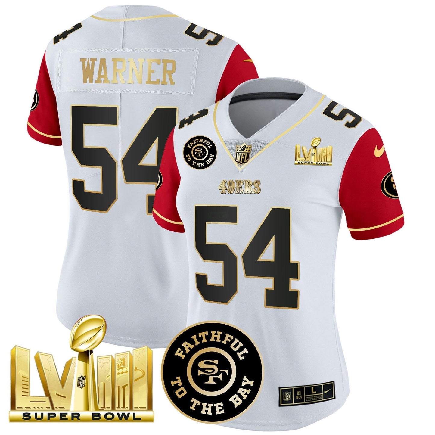 Camisa NFL Women’s Faithful & Super Bowl LVIII Dourada Patch Vapor Jersey V2
