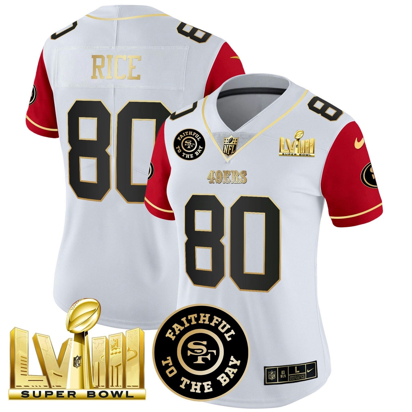Camisa NFL Women’s Faithful & Super Bowl LVIII Dourada Patch Vapor Jersey V2