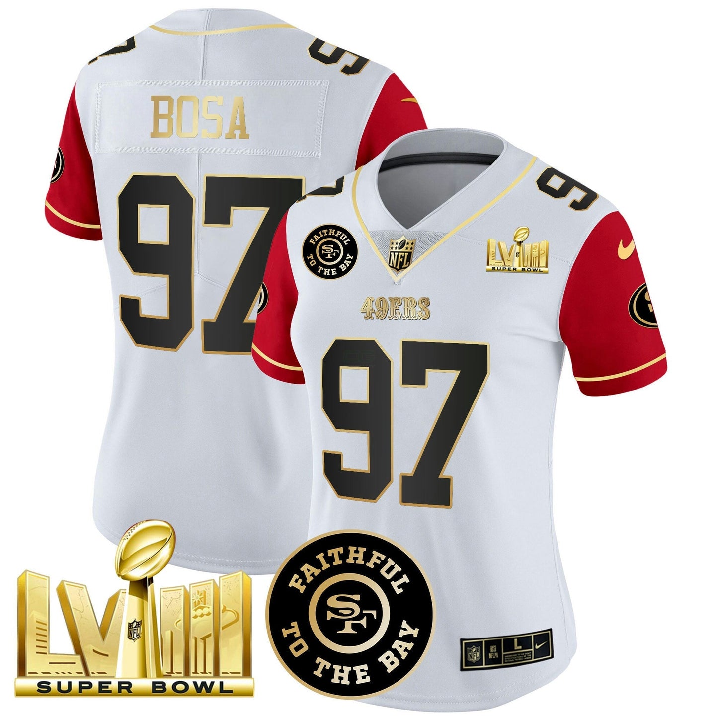 Camisa NFL Women’s Faithful & Super Bowl LVIII Dourada Patch Vapor Jersey V2