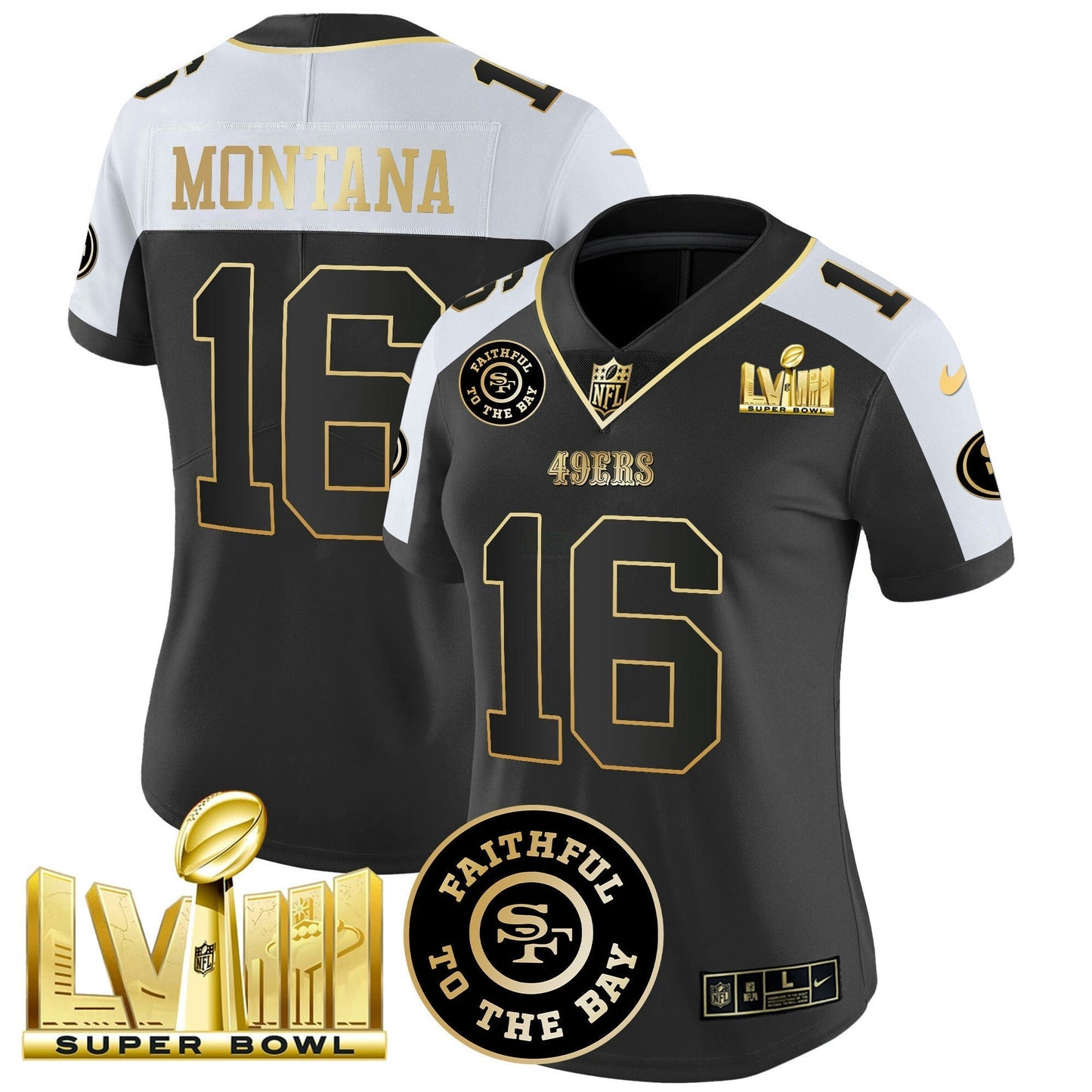 Camisa NFL Women’s Faithful & Super Bowl LVIII Dourada Patch Vapor Jersey V2