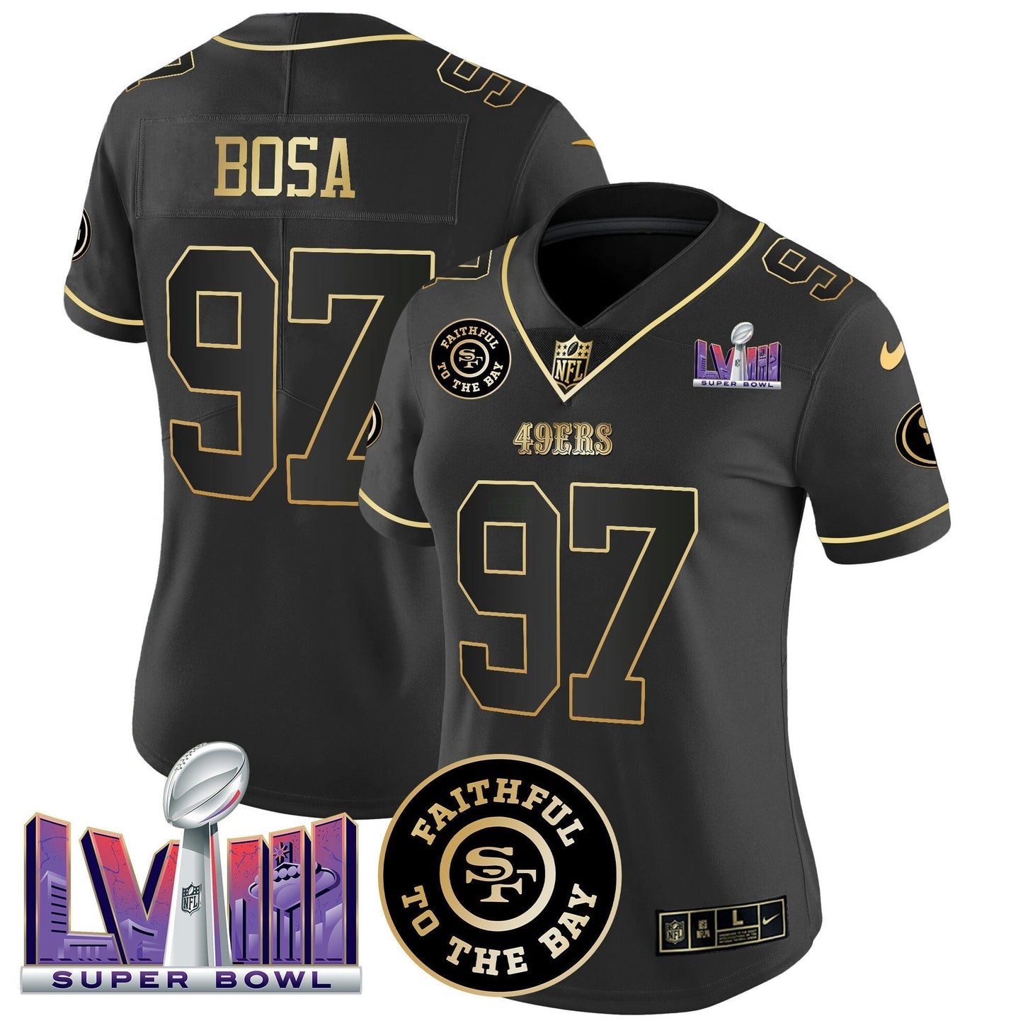Camisa NFL Women’s Faithful & Super Bowl LVIII Patch Vapor Jersey V2