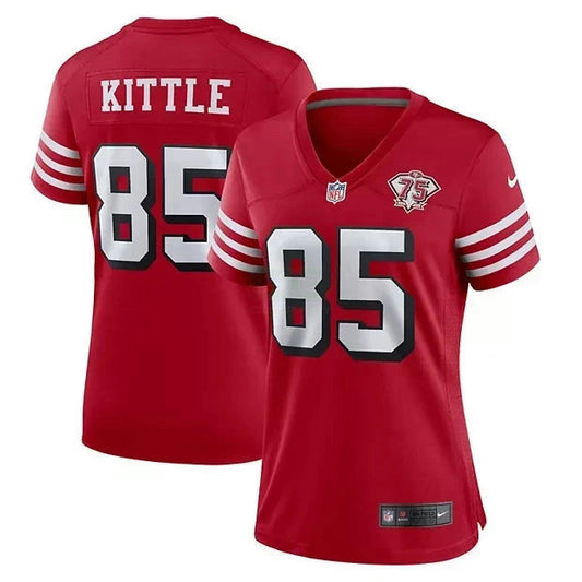 Camisa NFL Women’s George Kittle San Francisco Scarlet 75th Patch Jersey - Preta Dourada