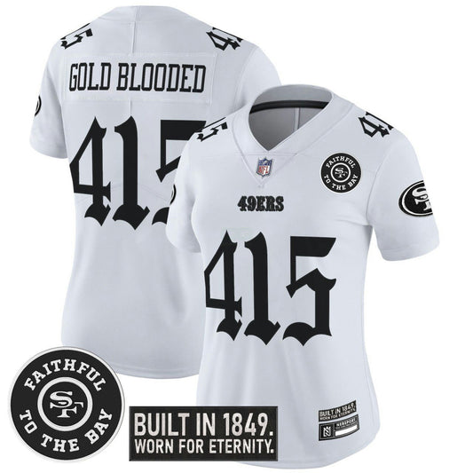 Camisa NFL Women’s Gold Blooded 415 San Francisco ‘Fog City Gothic Edition’ Vapor Limited Jersey - Dourada Blooded 415