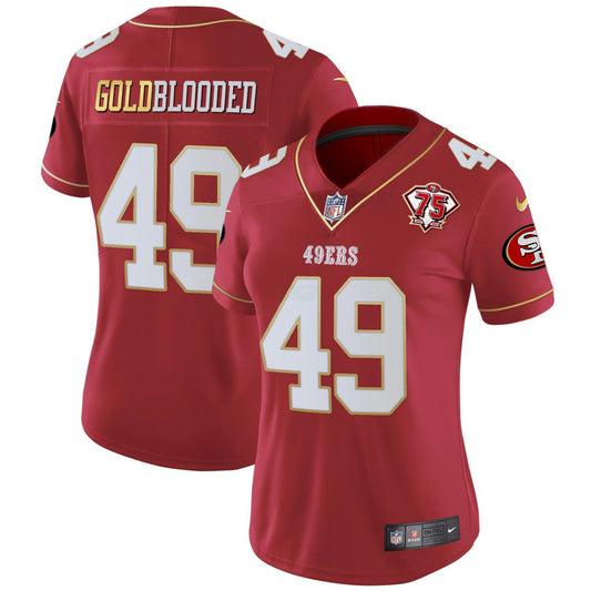 Camisa NFL Women’s Gold Blooded San Francisco Vermelha Branca Dourada Jersey - Vermelha