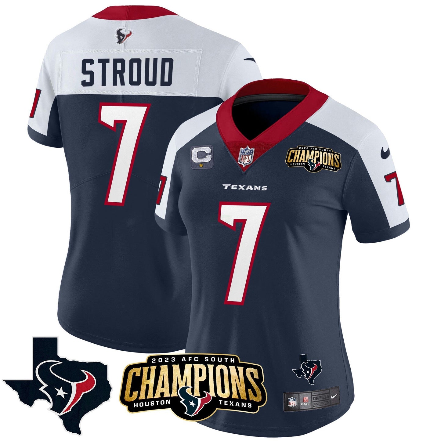 Camisa NFL Women’s Houston 2023 AFC South Champions Patch Vapor Jersey