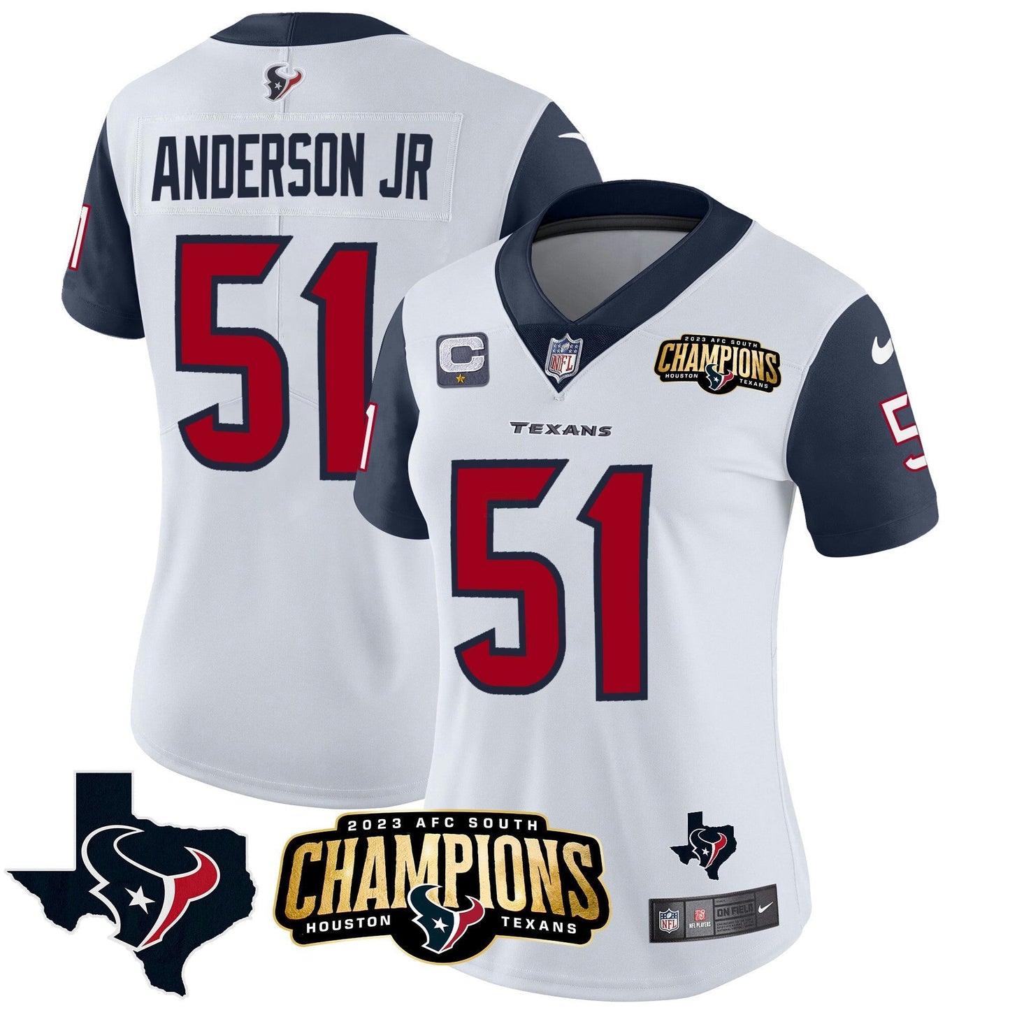 Camisa NFL Women’s Houston 2023 AFC South Champions Patch Vapor Jersey
