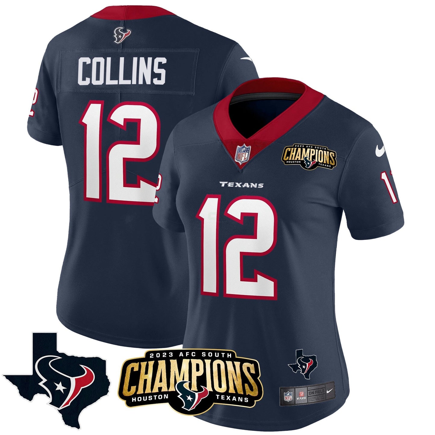 Camisa NFL Women’s Houston 2023 AFC South Champions Patch Vapor Jersey