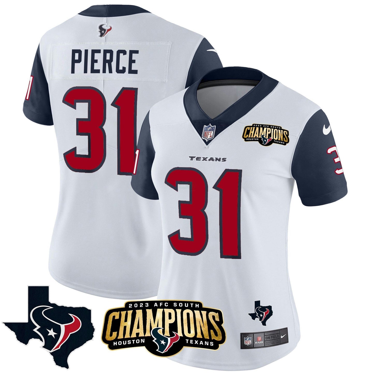 Camisa NFL Women’s Houston 2023 AFC South Champions Patch Vapor Jersey