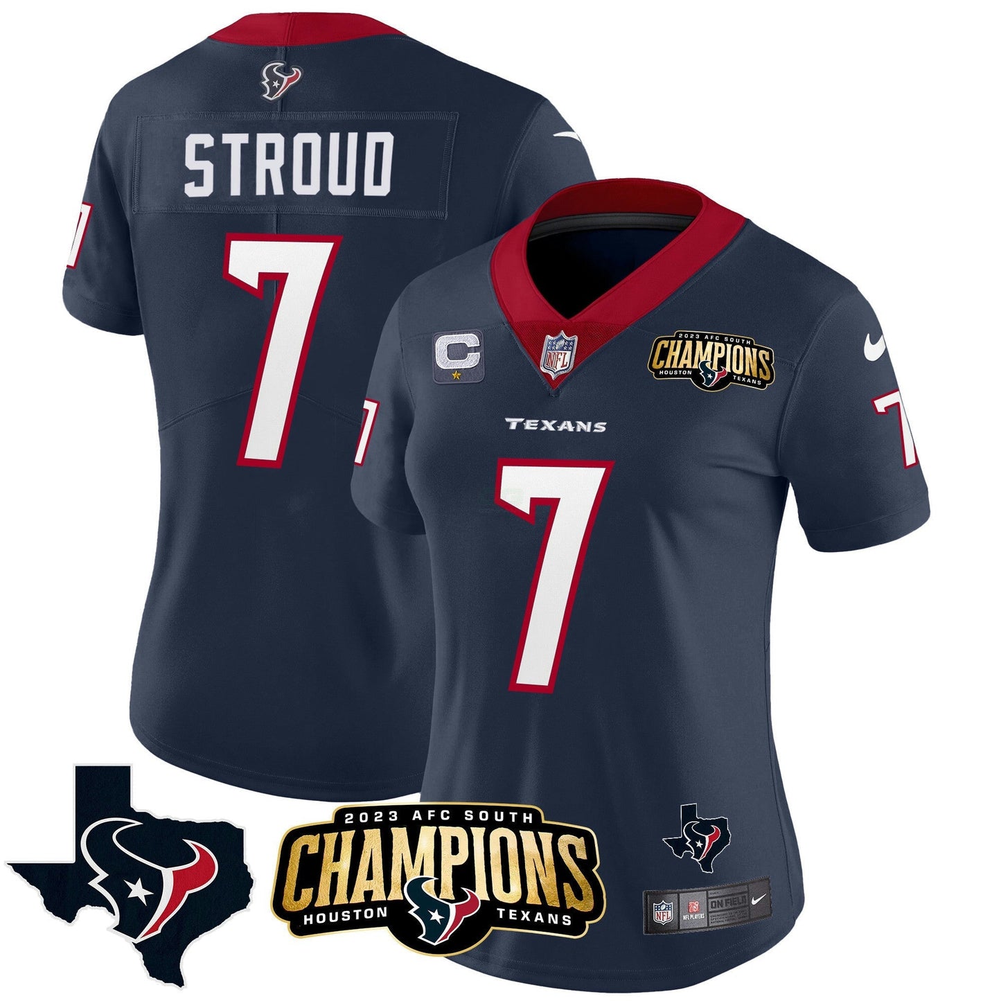Camisa NFL Women’s Houston 2023 AFC South Champions Patch Vapor Jersey