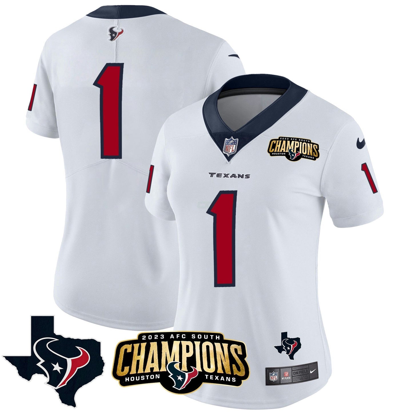 Camisa NFL Women’s Houston 2023 AFC South Champions Patch Vapor Jersey