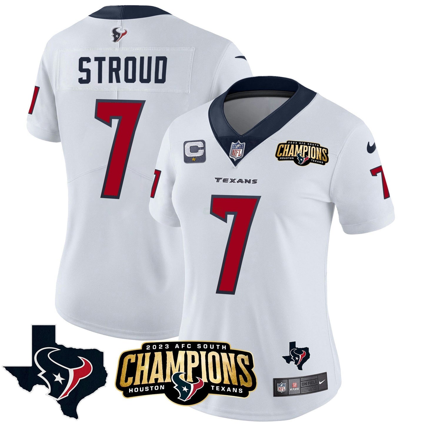 Camisa NFL Women’s Houston 2023 AFC South Champions Patch Vapor Jersey