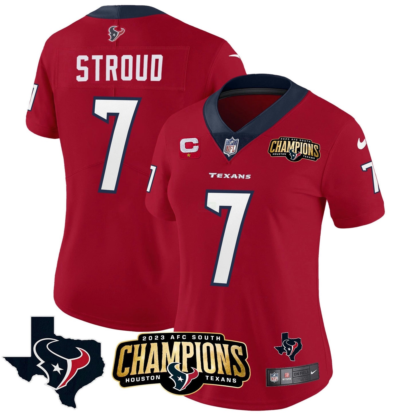 Camisa NFL Women’s Houston 2023 AFC South Champions Patch Vapor Jersey