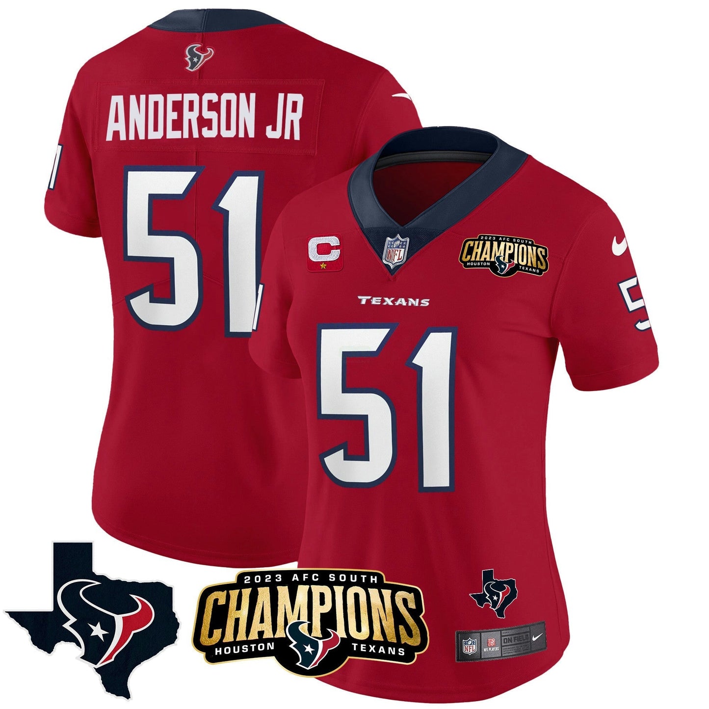 Camisa NFL Women’s Houston 2023 AFC South Champions Patch Vapor Jersey