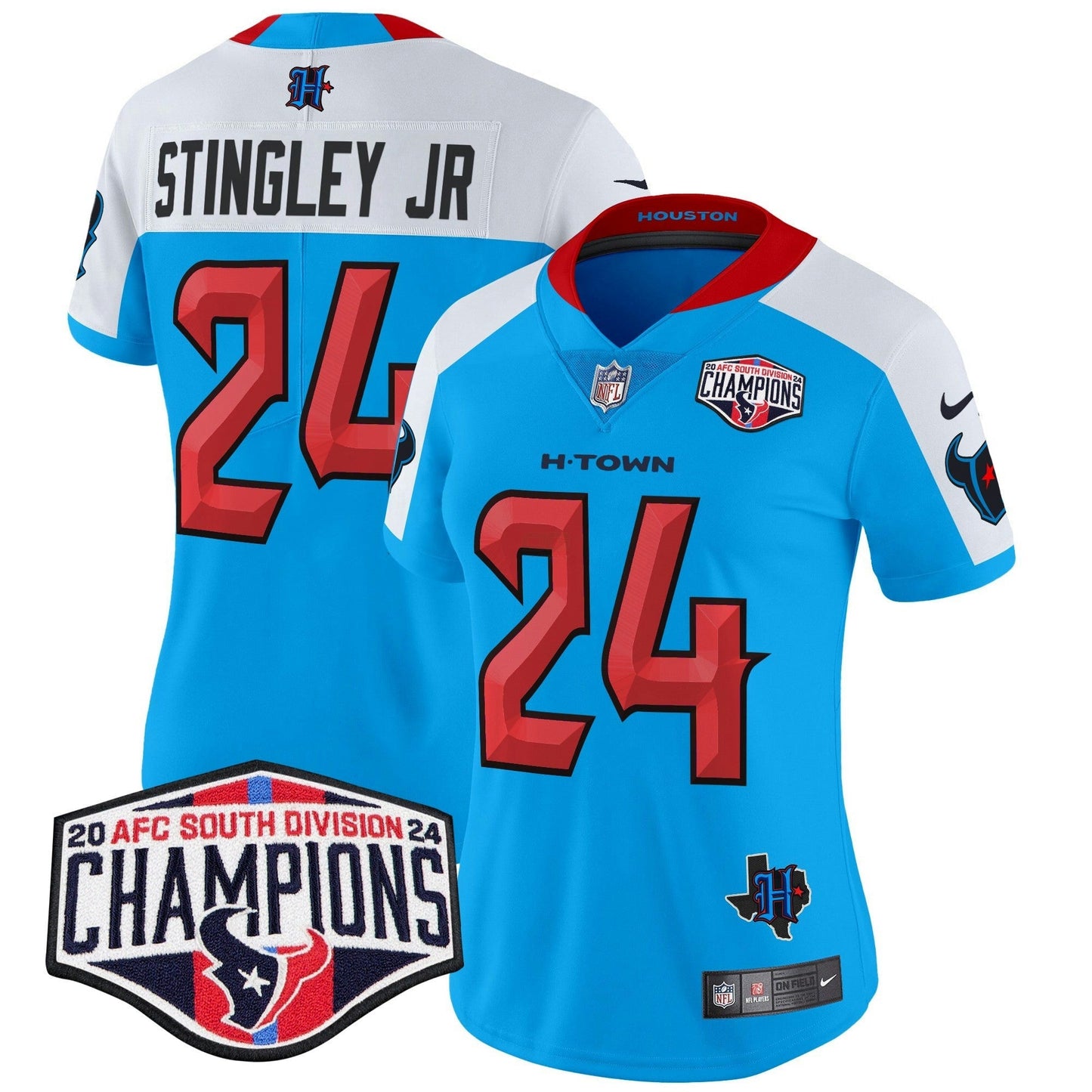 Camisa NFL Women’s Houston 2024 AFC South Division Champions Patch Vapor Limited Jersey