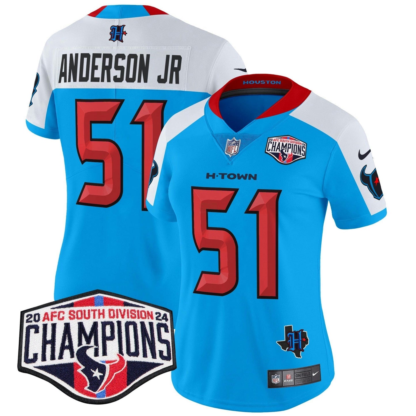 Camisa NFL Women’s Houston 2024 AFC South Division Champions Patch Vapor Limited Jersey