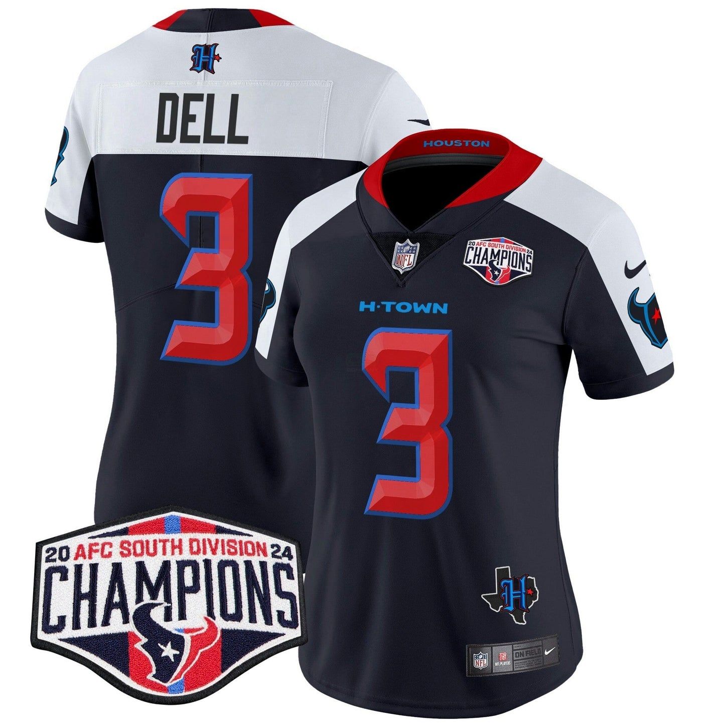 Camisa NFL Women’s Houston 2024 AFC South Division Champions Patch Vapor Limited Jersey