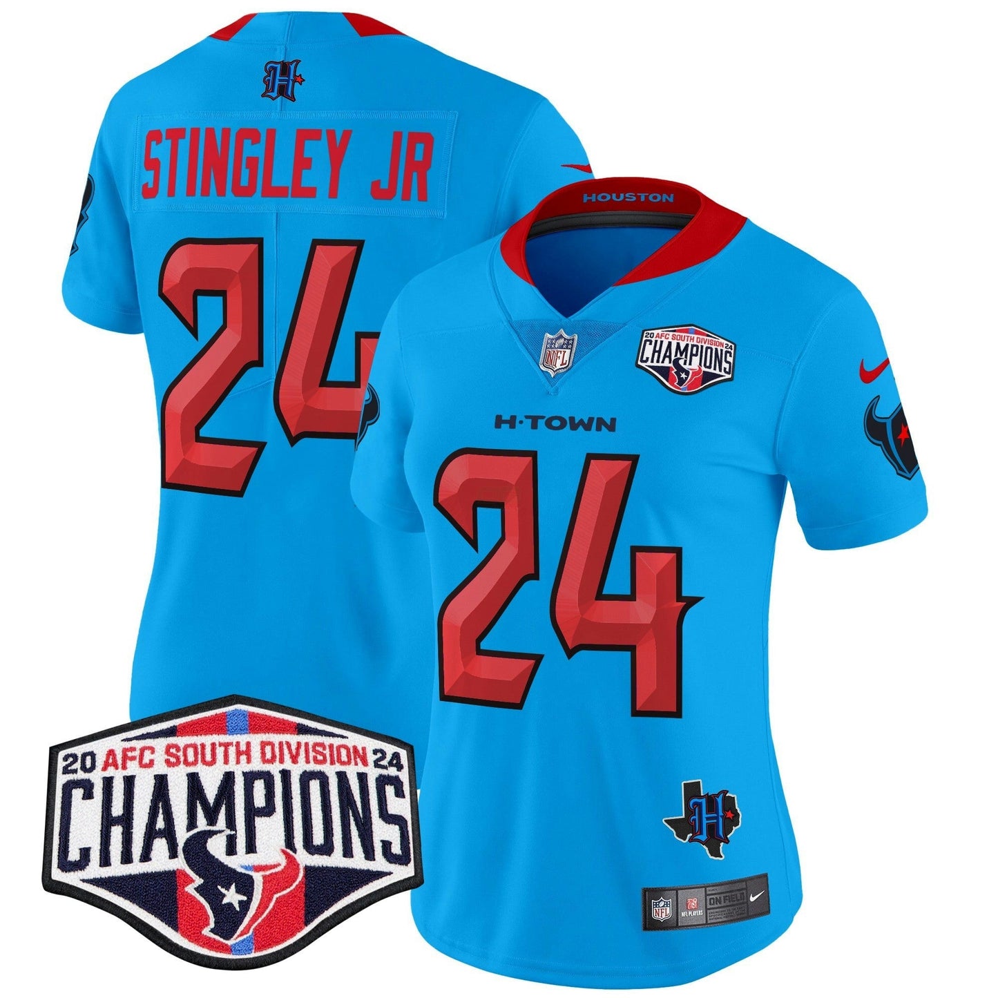 Camisa NFL Women’s Houston 2024 AFC South Division Champions Patch Vapor Limited Jersey