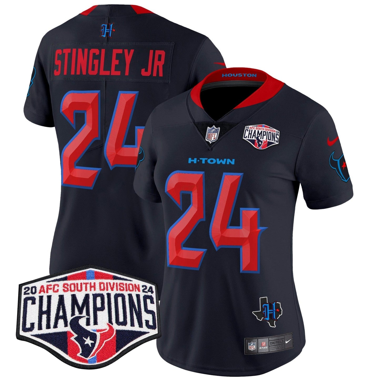 Camisa NFL Women’s Houston 2024 AFC South Division Champions Patch Vapor Limited Jersey