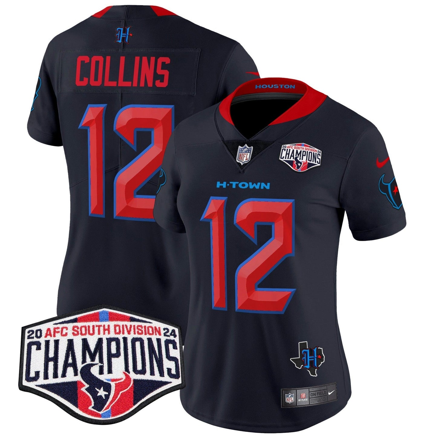 Camisa NFL Women’s Houston 2024 AFC South Division Champions Patch Vapor Limited Jersey