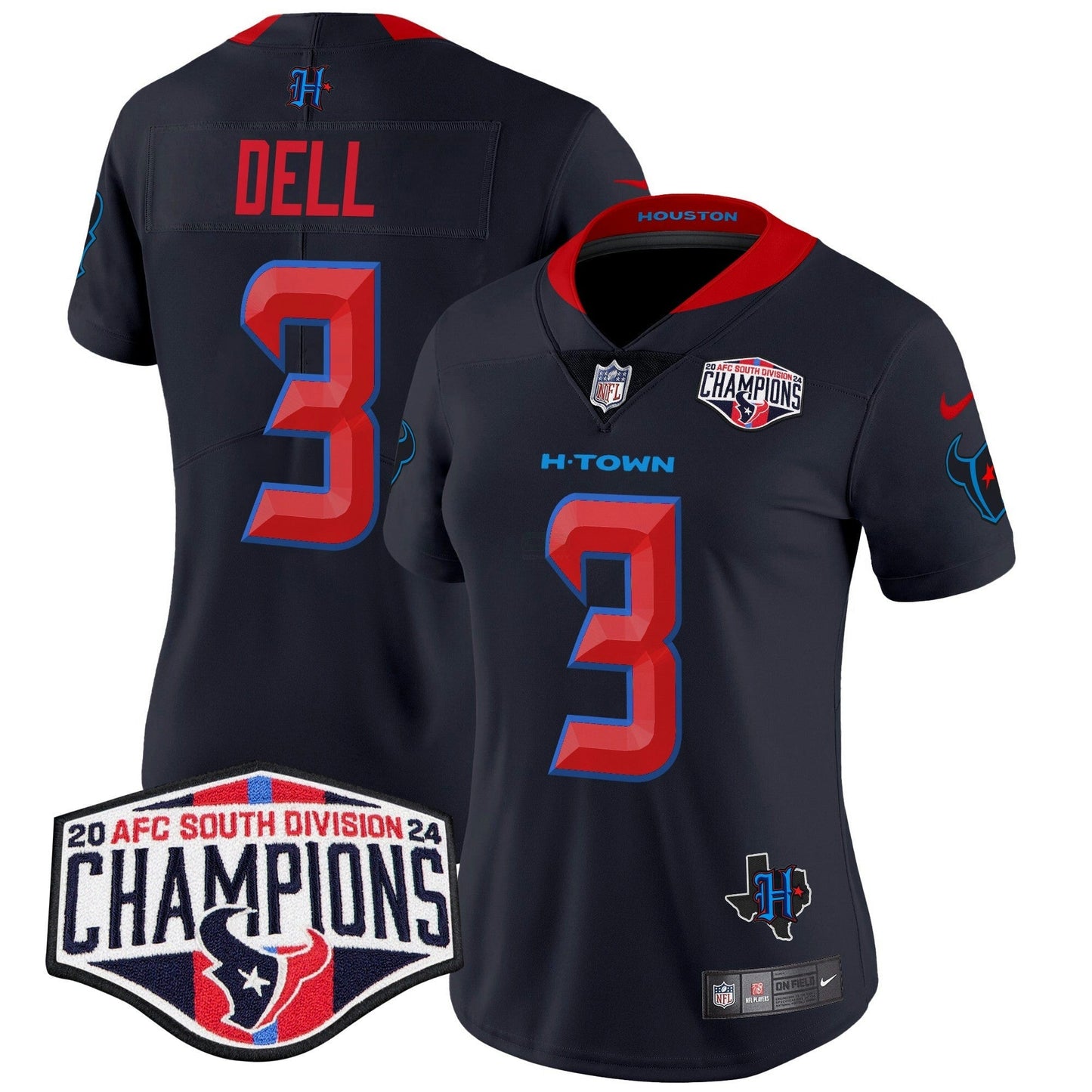 Camisa NFL Women’s Houston 2024 AFC South Division Champions Patch Vapor Limited Jersey