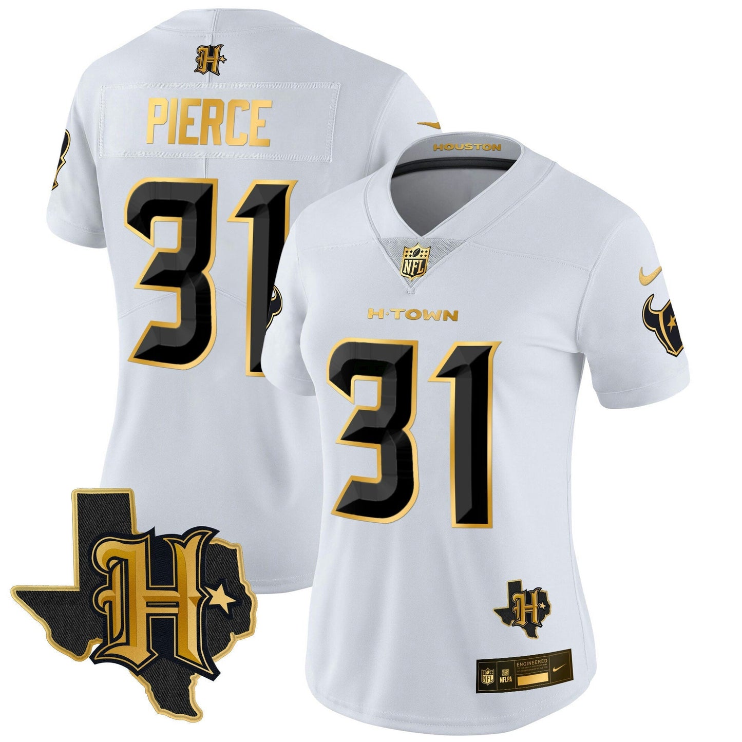 Camisa NFL Women’s Houston 2024 Texas Patch Dourada Vapor Limited Jersey
