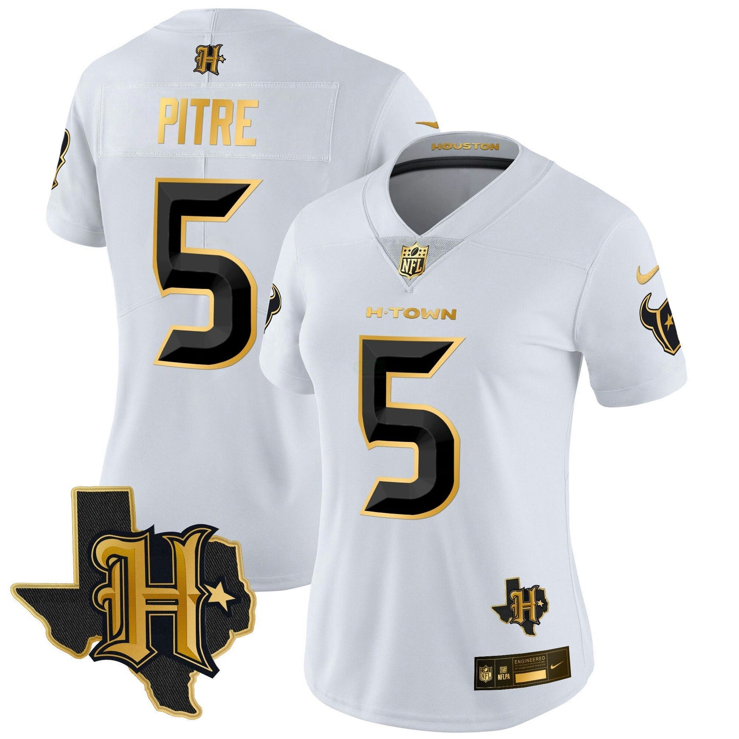 Camisa NFL Women’s Houston 2024 Texas Patch Dourada Vapor Limited Jersey