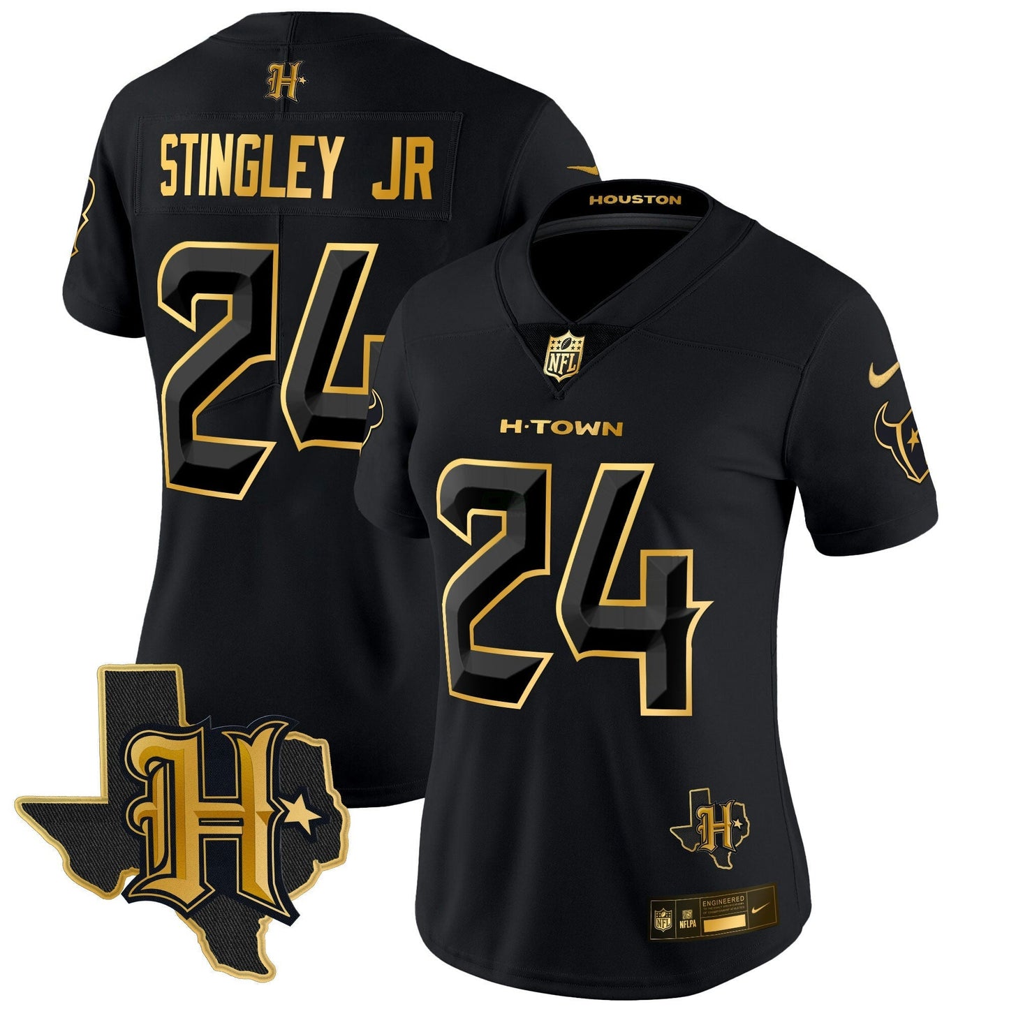 Camisa NFL Women’s Houston 2024 Texas Patch Dourada Vapor Limited Jersey