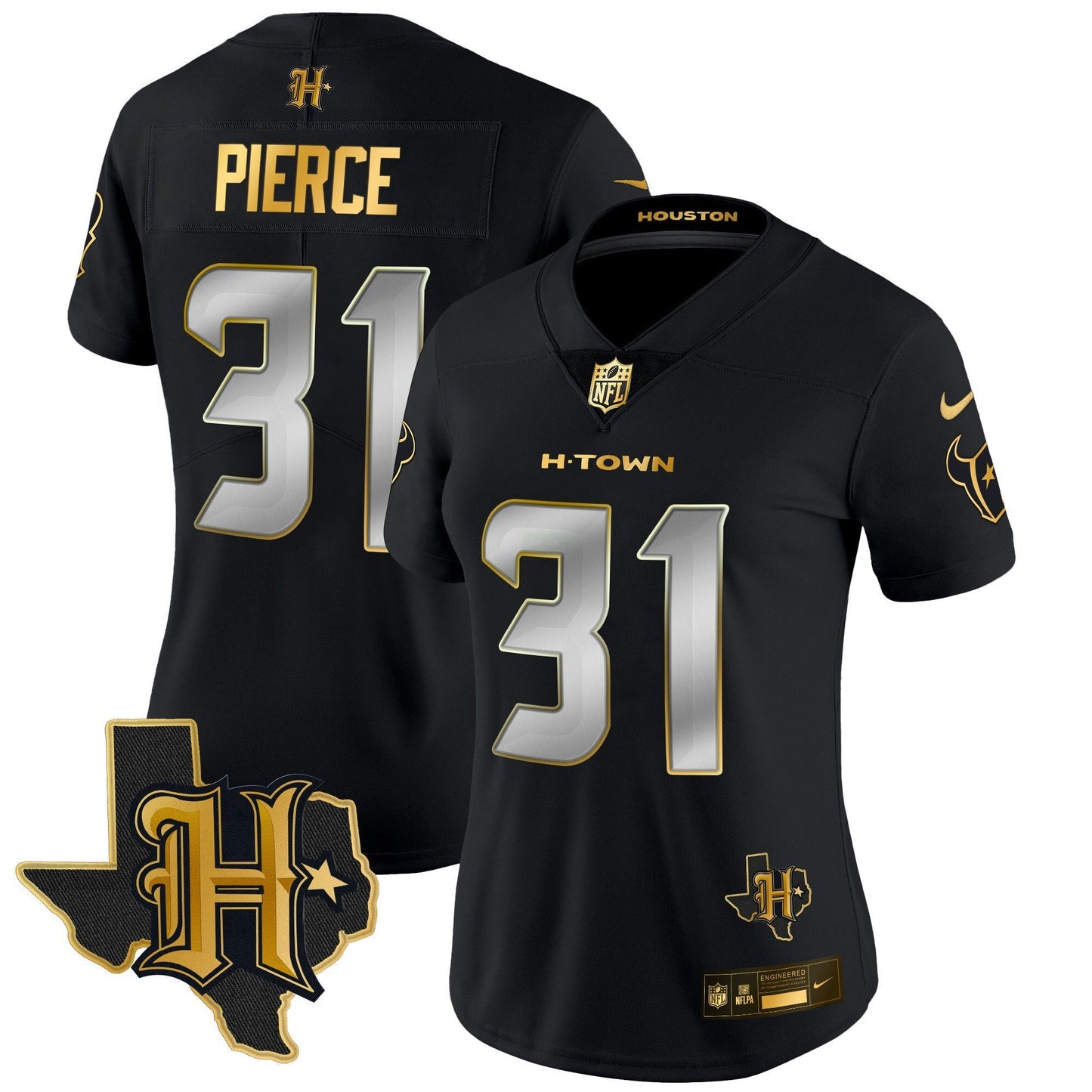 Camisa NFL Women’s Houston 2024 Texas Patch Dourada Vapor Limited Jersey