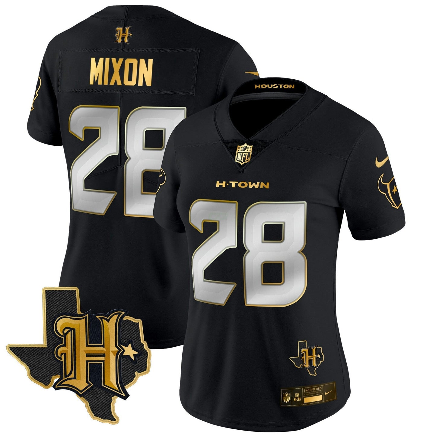 Camisa NFL Women’s Houston 2024 Texas Patch Dourada Vapor Limited Jersey