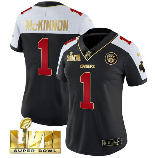 Camisa NFL Women’s Jerick McKinnon Super Bowl LVII Vapor Jersey – Preta Alternativa - Preta Alternativa