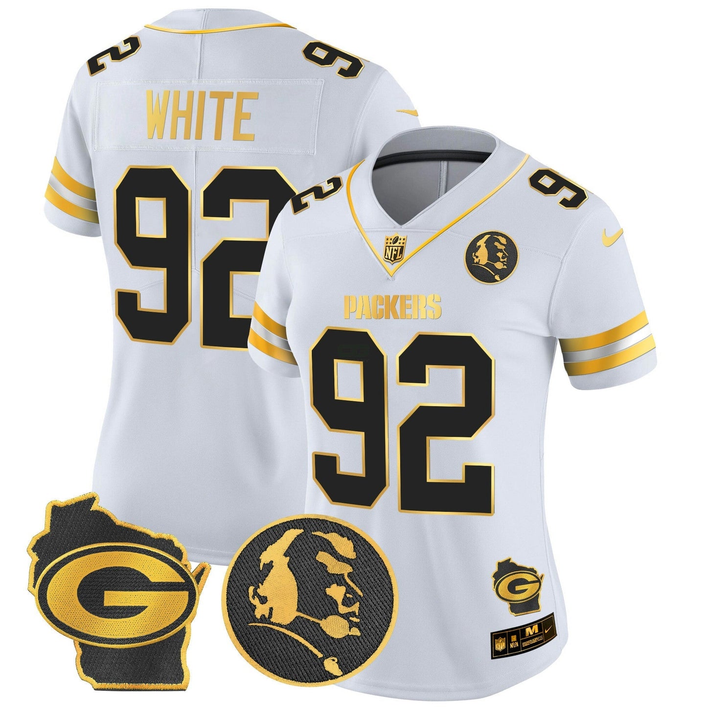 Camisa NFL Women’s John Madden & Home Patch Dourada Vapor Limited Jersey