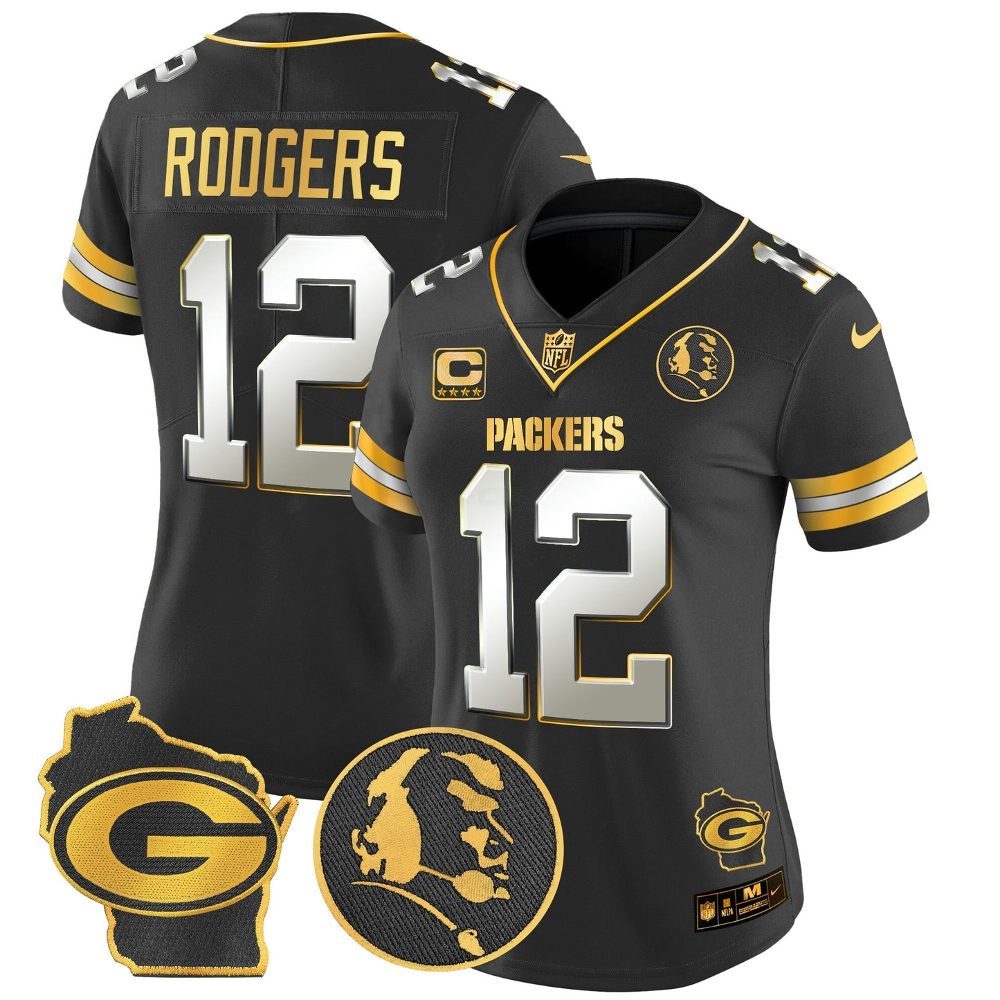 Camisa NFL Women’s John Madden & Home Patch Dourada Vapor Limited Jersey