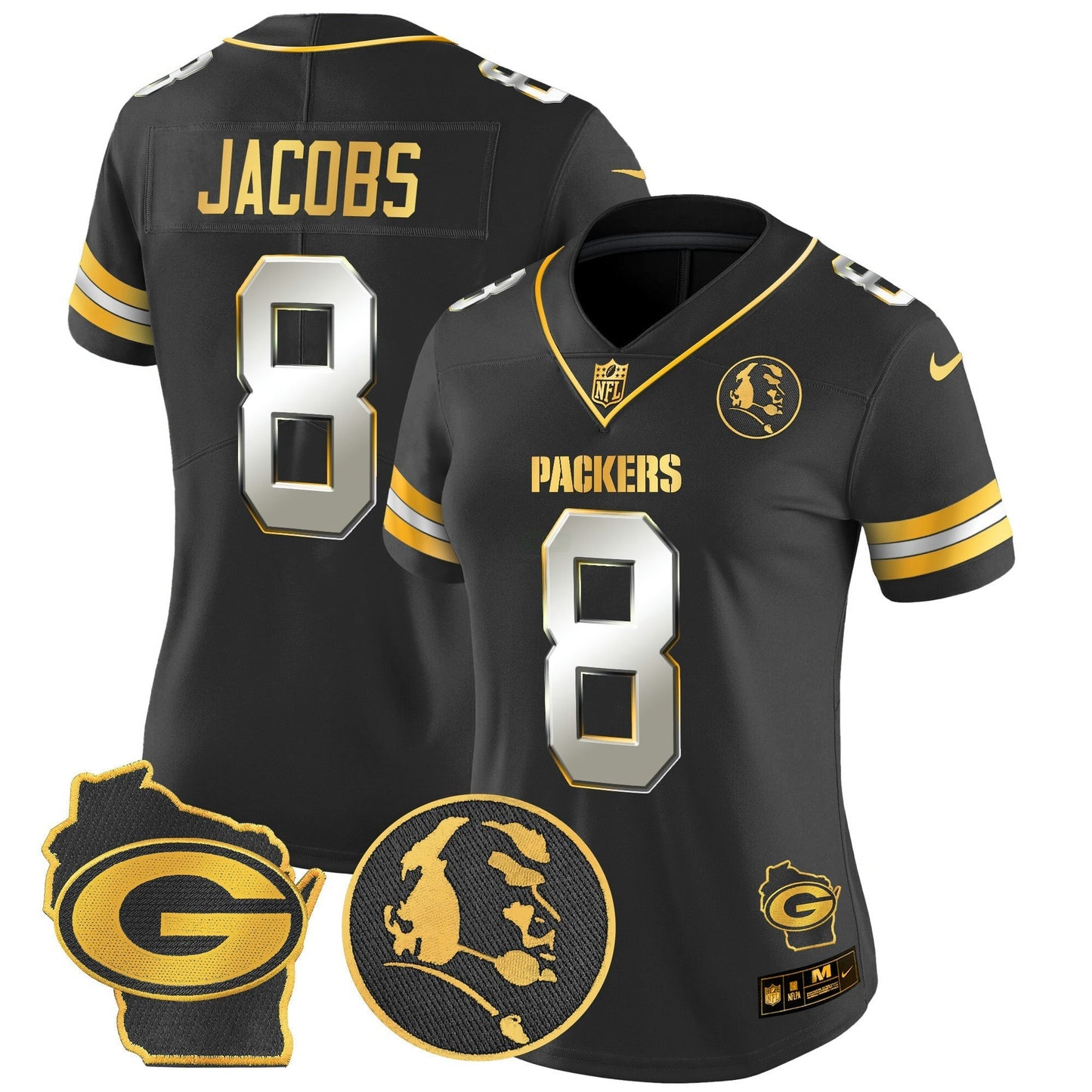 Camisa NFL Women’s John Madden & Home Patch Dourada Vapor Limited Jersey