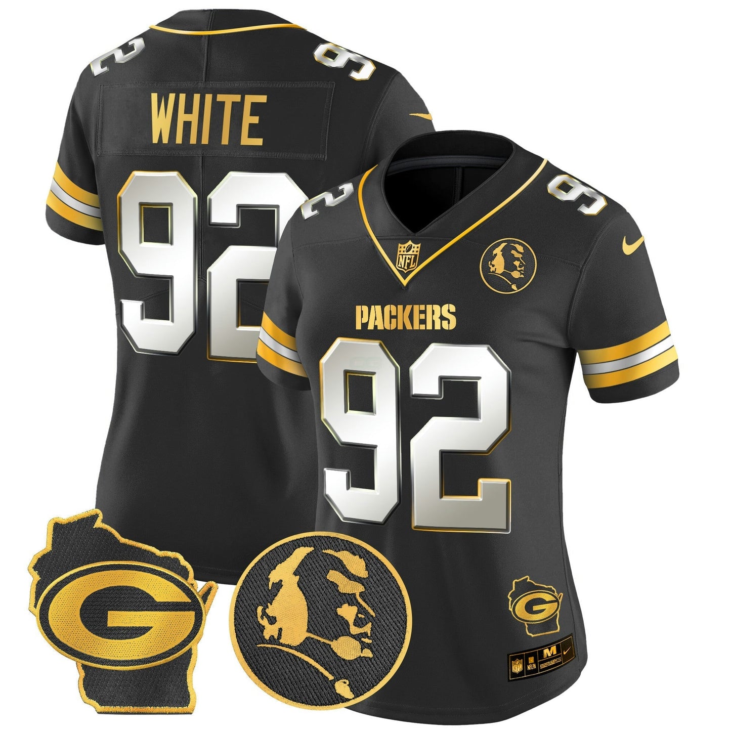 Camisa NFL Women’s John Madden & Home Patch Dourada Vapor Limited Jersey