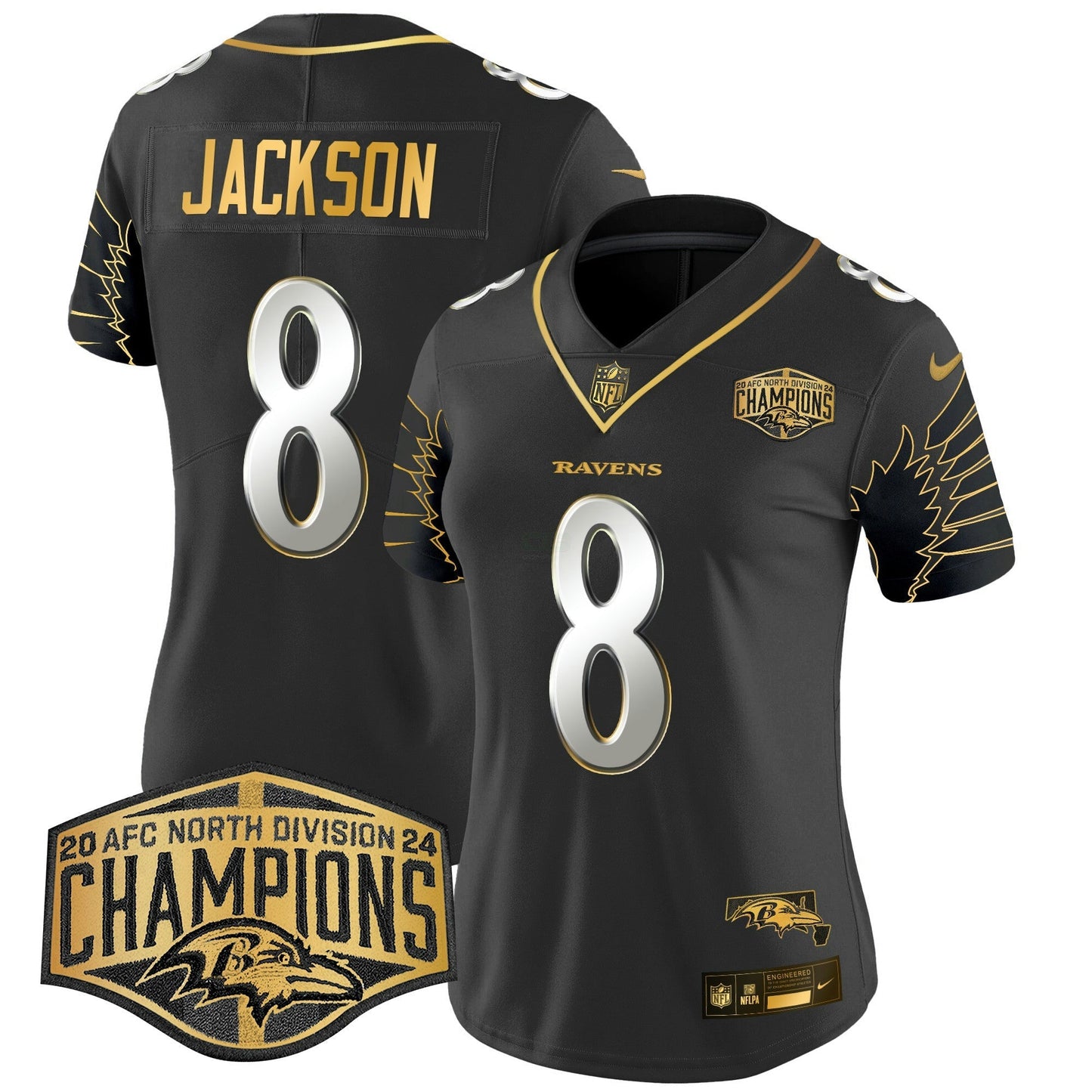 Camisa NFL Women’s Maryland 2024 AFC North Division Champions Patch Dourada Vapor Limited Jersey